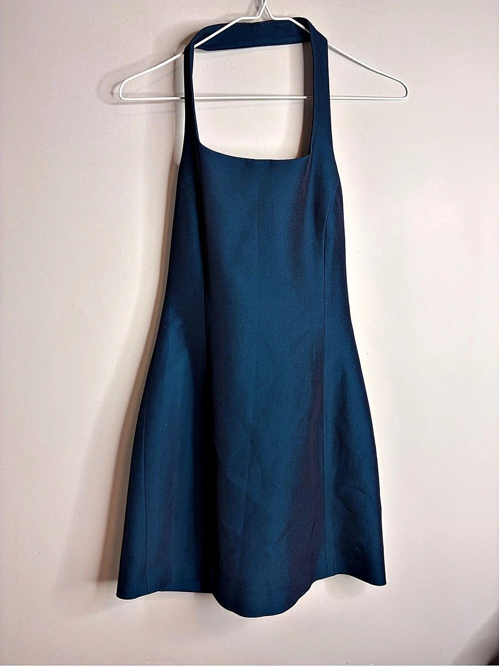 Vintage bebe Mini A-Line Halter Dress in Blue Size Small VTG